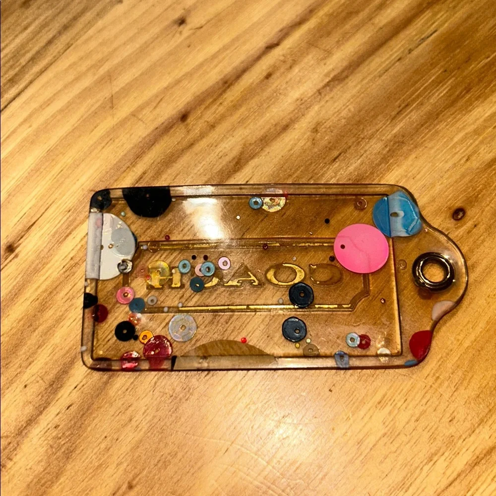 3.5" Coach Poppy XL Multicolor Confetti Lucite Hangtag Bag Fob Charm Keychain - Picture 2 of 3